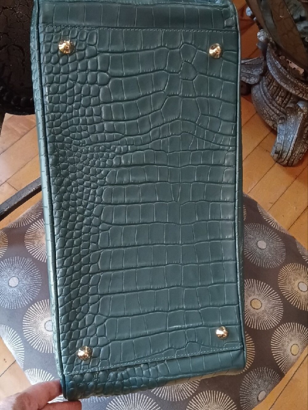 Mark & Graham Teal Croc-Embossed Leather Satchel - Picture 3 of 3